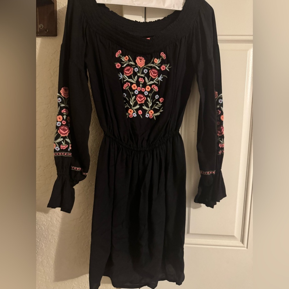 Hollister Black Jumpsuit with Floral Embroidery